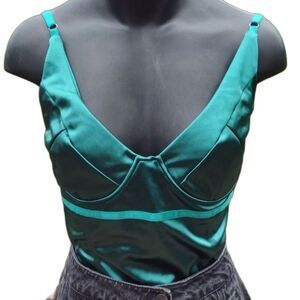 Velius Emerald Green Deep V Neck Tank Top Bodysuit Size Large